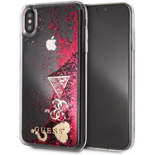 Guess Glitter Case Hearts Raspberry - Apple iPhone XS Max